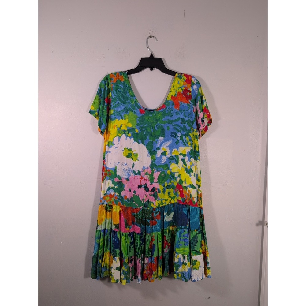 Jams World Women's Dress Floral Tiered Ruffled Hem Summer Rayon Colorful Size L